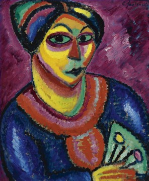 表現主義 Painting - 緑の扇子を持つ女性 1912 アレクセイ・フォン・ヤウレンスキー 表現主義